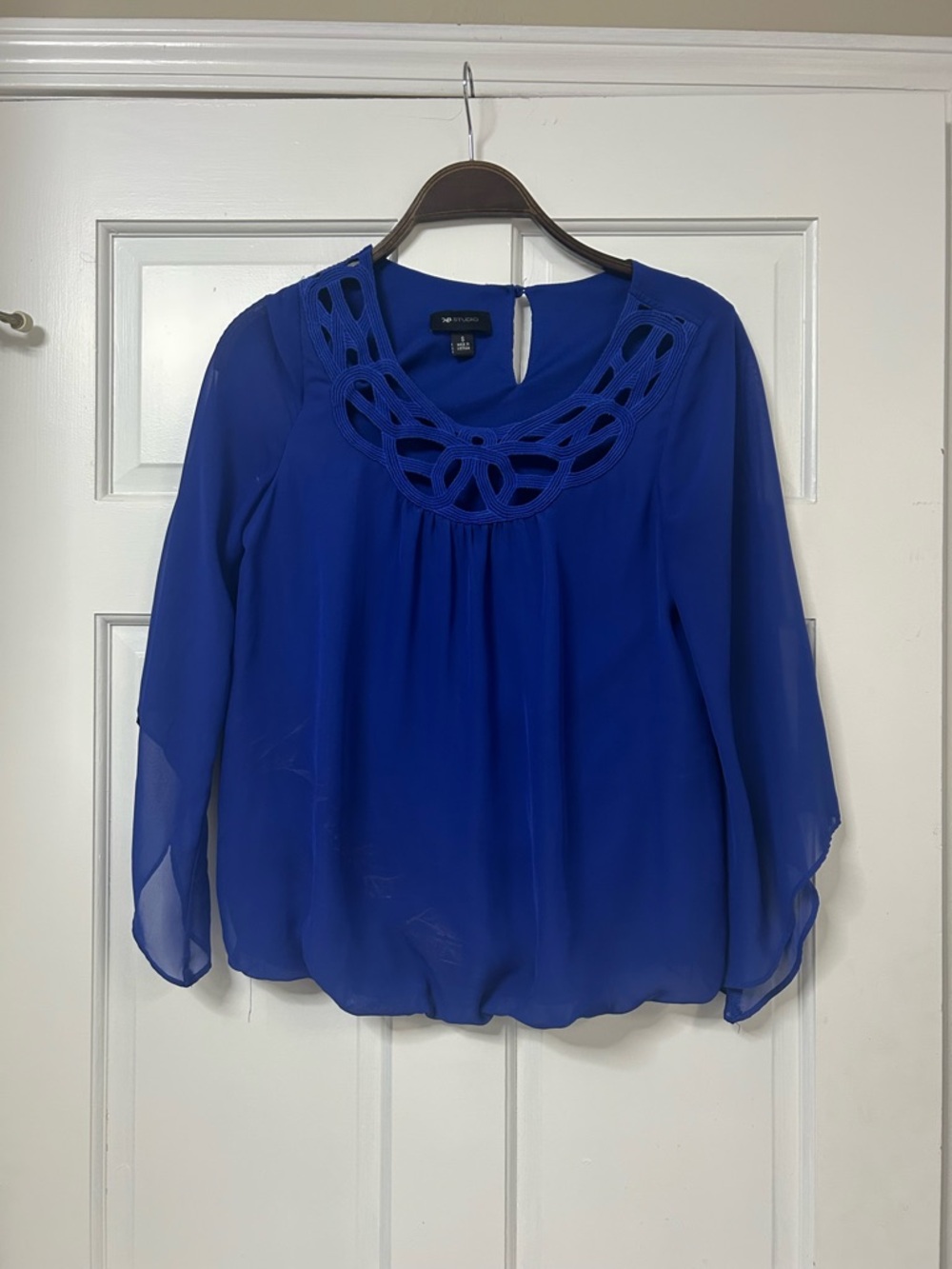 AB Studio Cobalt Blue Crochet-Trim Blouse